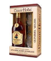 Коньяк армянский Саят Нова 7 лет марочный 40% 0,5л подарочный набор + 2 бокала