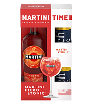 Набор Мартини Фиеро ароматизированный виноградосодержащий напиток из виноградного сырья сладкий 14,9% 1л + 2 банки "Индиан тоник" Rich (набор) 0,33л п/у